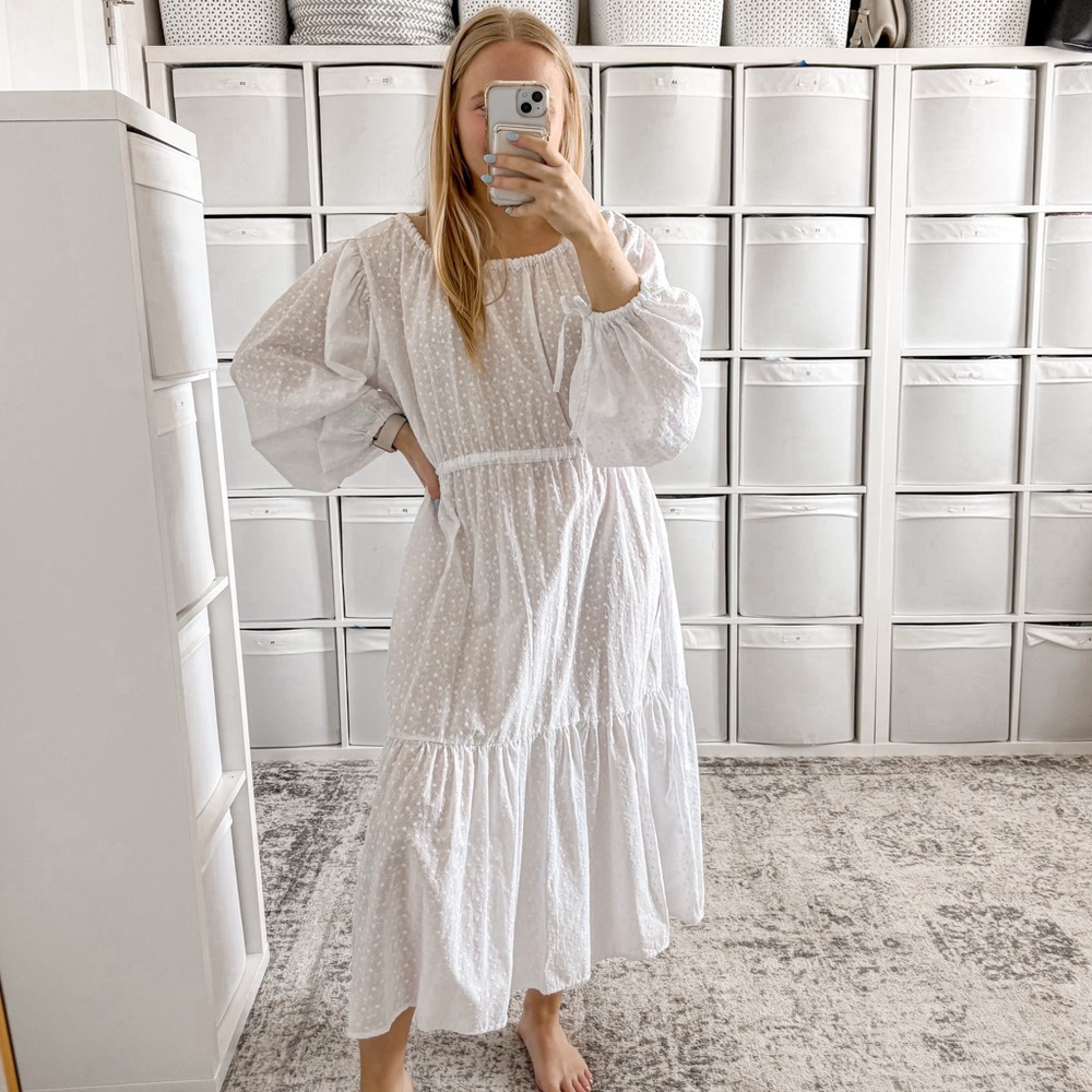 NEW Mette Bjerg Floral Embroidered Long Sleeve Midi Dress